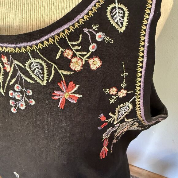 Ultra Dress New York Dress Size 10 Black Linen Blend Embroidered Button Back - Picture 3 of 15